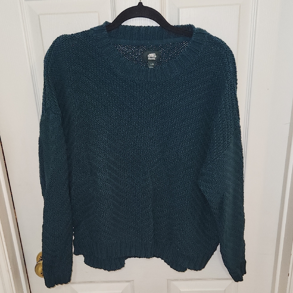 Roots Women's Deep Teal Crew Neck Knit Sweater